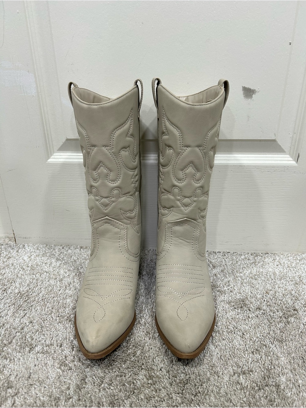 Women's Cream Cowboy Boots - Stylish Western Mid-Calf Boot
